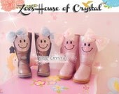 WINTER  Metallic Sheepskin Wool Boots with Crystal SMILEY FACE