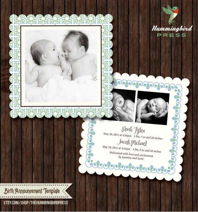 INSTANT Download - PSD Luxe Birth Announcement Card Templates - B9