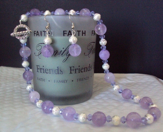 Amethyst Beaded Necklace & Matching Earrings Set