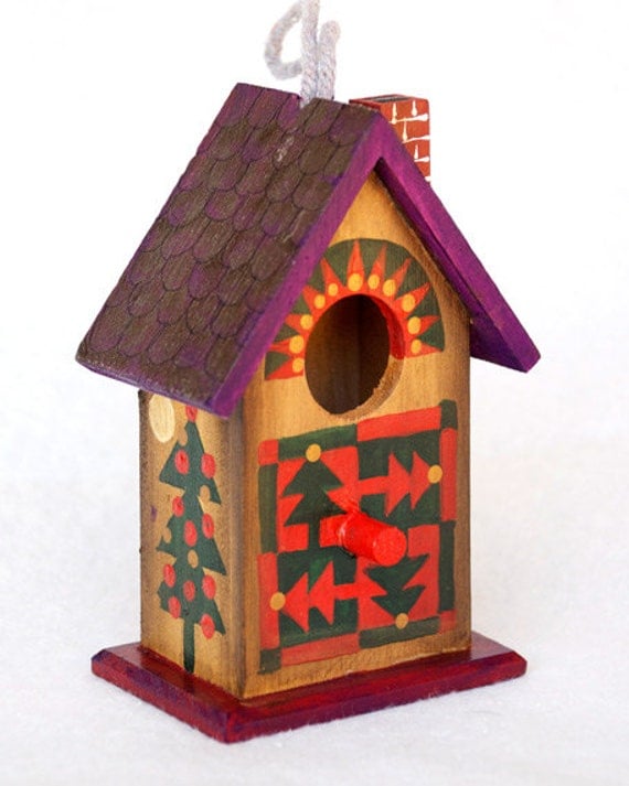 CHRISTMAS TREE BIRDHOUSE,  Rustic Hand Painted Design