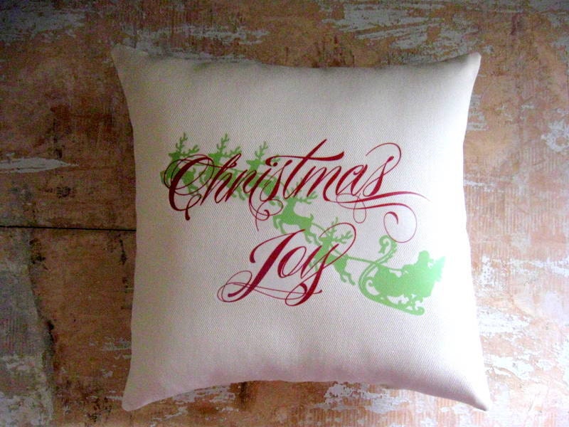 Christmas Pillow, Holiday, Santa, Sleigh, Reindeer, Joy, Home Decor, Decorative Pillow, Holidays