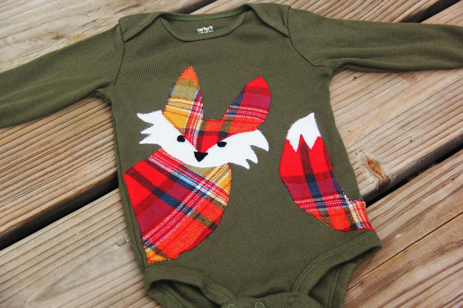Fox Onesie, Plaid Onesie, Fox Baby Onesie, Fox Shirt, Fox Bodysuit