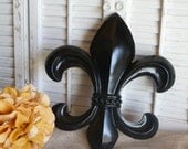 Parisian Chic Black Fleur De Lis Wall Decor,  Cottage Chic, Wall Hanging, French Apartment Decor, Shabby and Chic