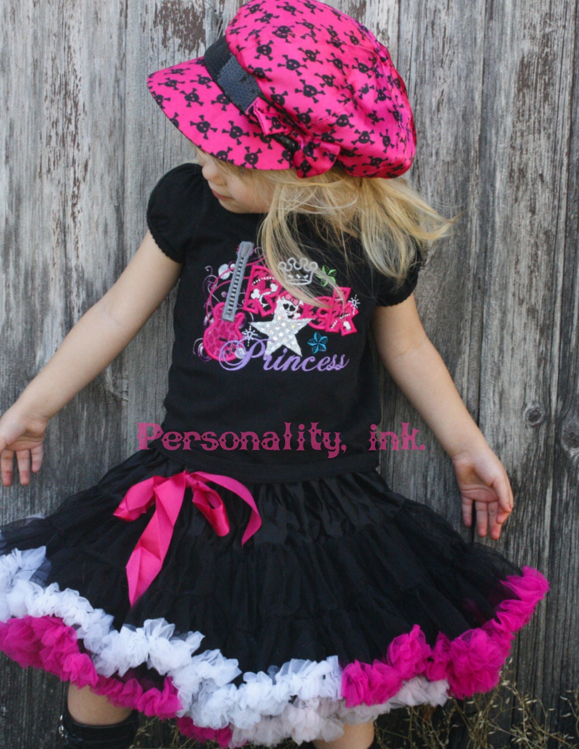 Custom Girl's Rock Star Princess Embroidered Guitar Applique Shirt or Onesie- Rockstar Birthday Shirt- Rockability Shirt- Baby Girl Onesie