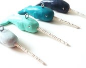 Narwhal Christmas ornament - clay - Christmas decor - nautical - unique - small sculpture - ocean blue