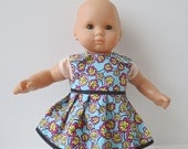 Boutique Doll Clothes - Blue Flower Dress Fits Bitty Baby, 14 to 16 Inch Waldorf, Baby Alive