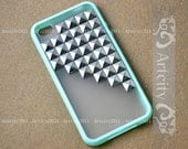 Studded Iphone Case Silver pyramid studs Light Green IPHONE 4/4S Case----for Apple iPhone 4 Case, iPhone 4s Case, iPhone 4 Hard Case