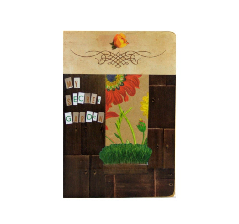 Journal Notebook Diary Notepad  - Garden Journal - 5 in by 7 in with 80 Lined sheets - Brown Red Green - Lined Journal