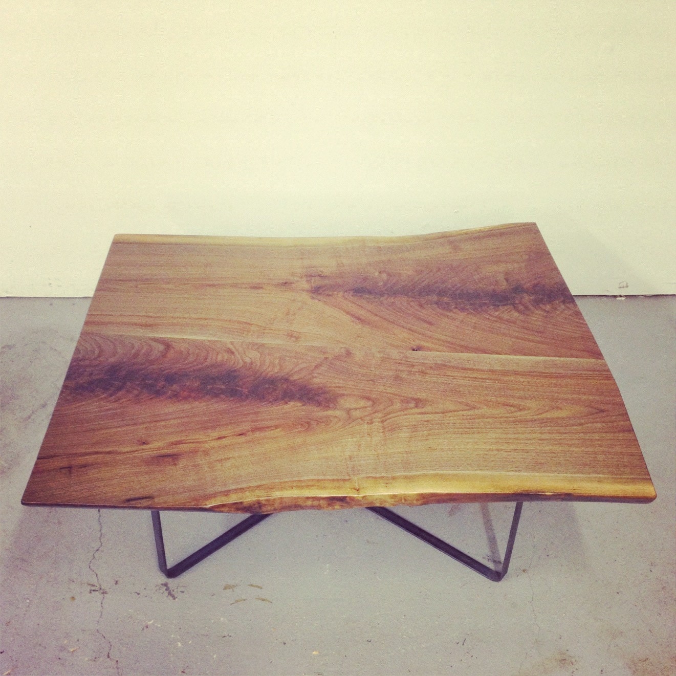 Live Egde Walnut Slab Table w/Steel X Base by Dylan Design Co.