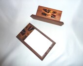 Bovano Mid Century Danish Modern Enameled Copper and Wood Notepad and Letter Holders