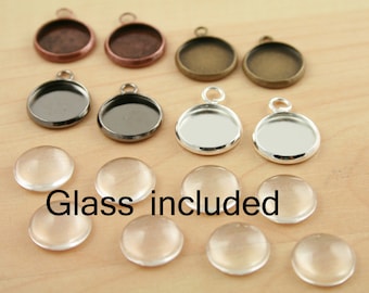 24 SETS Recessed 12mm Earrings  - Glass and Bezel 12mm - Makes 12 pair - Blank charms, bracelets, pendants - Ships from USA
