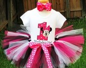 Minnie Mouse Birthday Number Tutu Outfit with Hot Pink and Zebra Tutu