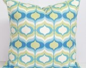 BLUE GREEN PILLOW.20X20 inch.Hourglass.Pillow Cover..Printed Fabric Front and Back.Home Decor..Housewares