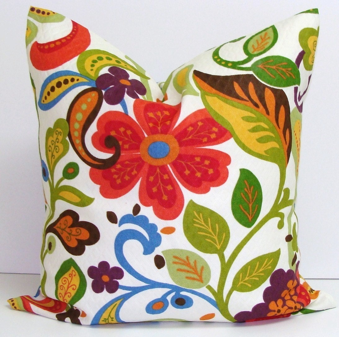 Pillow.Floral.16x16 inch.Decorator Pillow Cover.Housewares.Home Decor.Red.Orange.Green.Indoor.Outdoor
