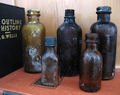 5 Vintage Brown Glass Apothecary Bottles Beautifully Shabby Chic Collectible Home Decor