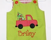 Adorable boys green longall Christmas truck applique