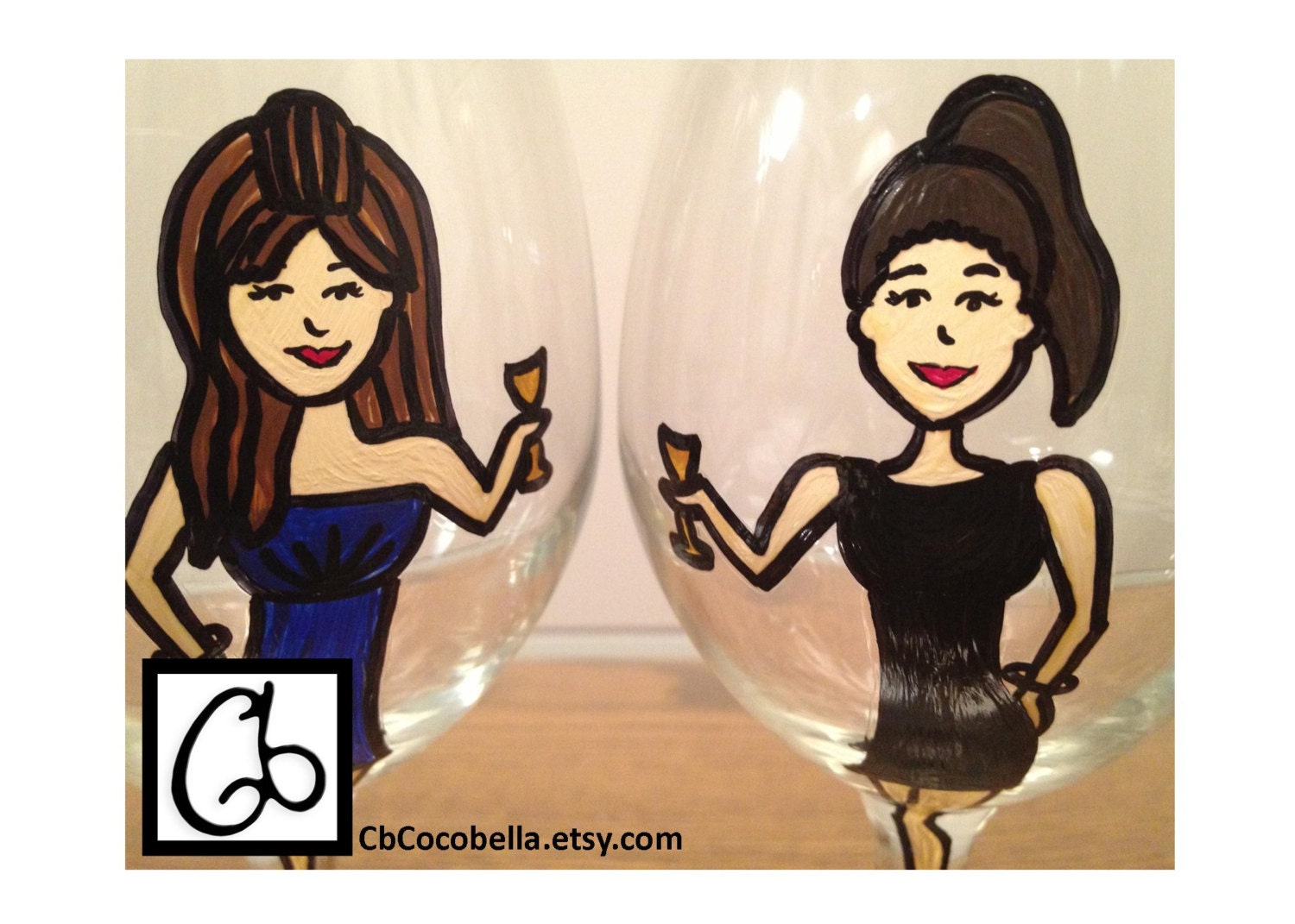 2 Custom Sisters Wine Glasses for the Big and Little Sister or Daughters - Set of 2 Hand Painted Personalized Glasses
