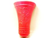 neon pink wall pocket, hanging vase, orante, flowers, vintage, neon decor,  upcycled, wall decor, bright, modern victorian, wall planter