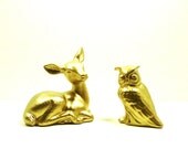 deer and owl figurine set, gold decor, woodland, forest, golden, metallic, animal figurines, upcycled, owls, trendy
