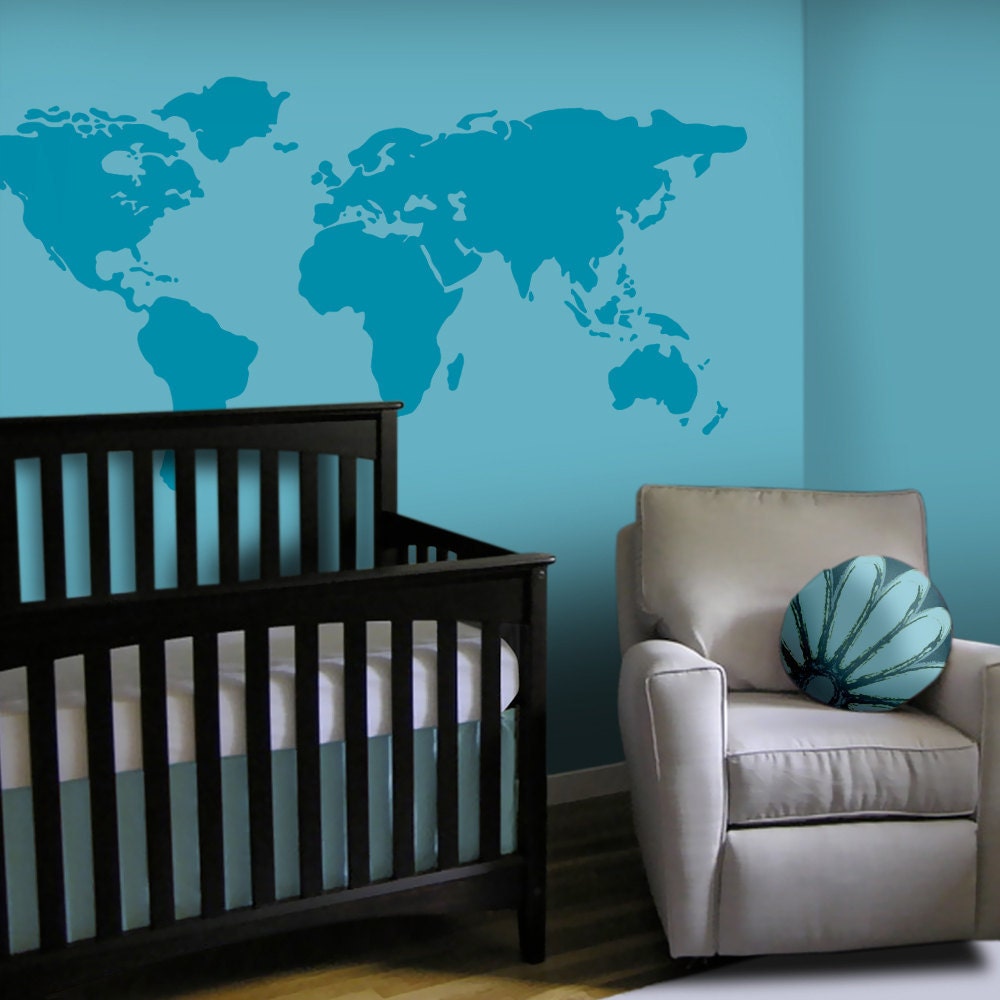 Baby Nursery Wall Decal - Large World Map Nursery Wall Decal - 7 feet wide world map decal - nursery wall map