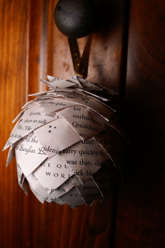 Pine Cone Christmas Ornament- Custom Harry Potter Ornament, Ornament Made From Harry Potter Book Pages