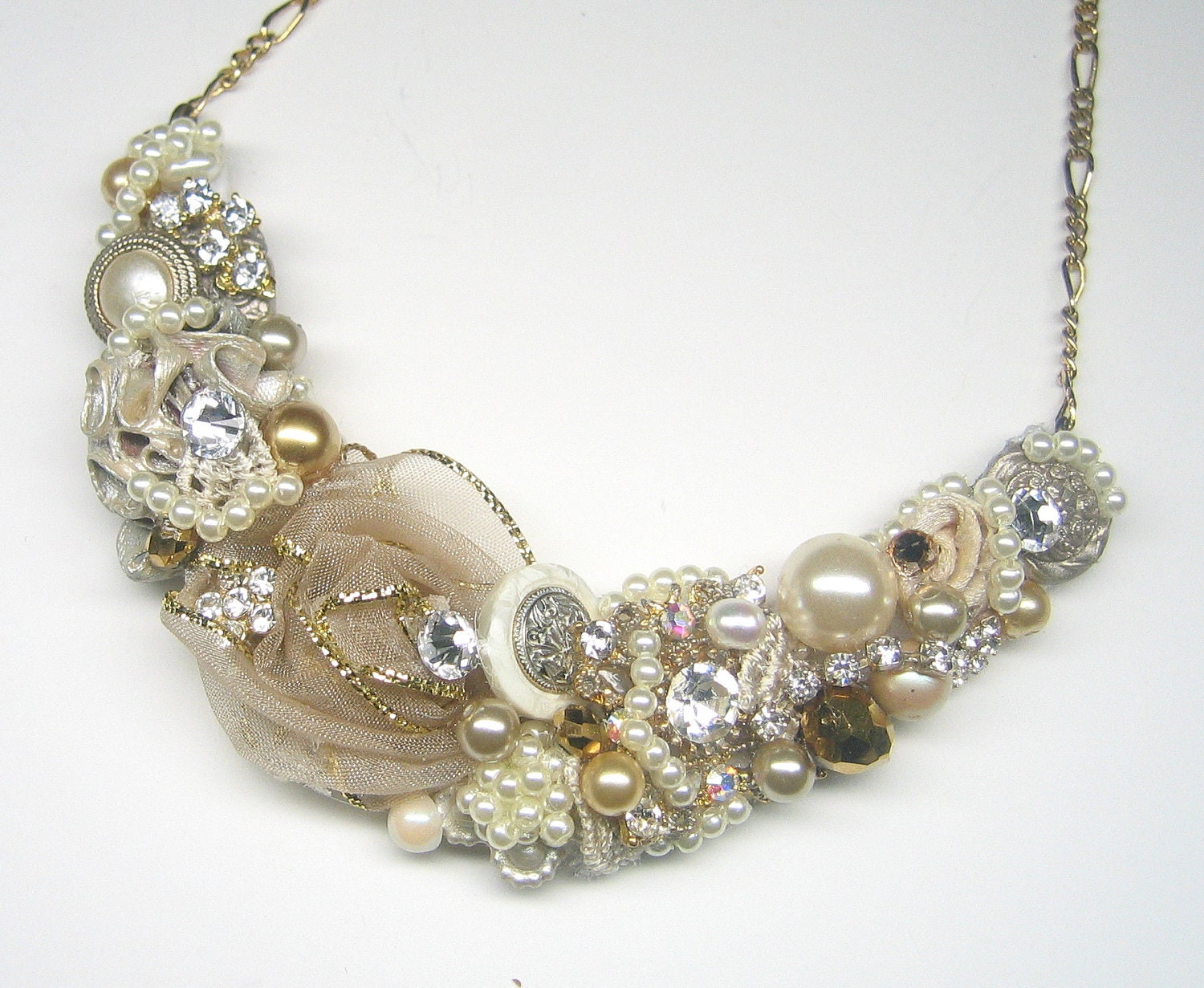 Vintage inspired bib necklace- Antique jewelry - Bridal statement necklace- vintage wedding accessories - wedding statement bib