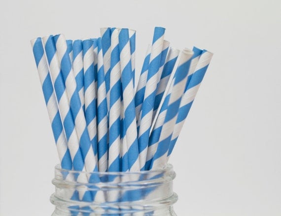 25 Blue Striped Straws with DIY Straw Flag PDF Il_570xn
