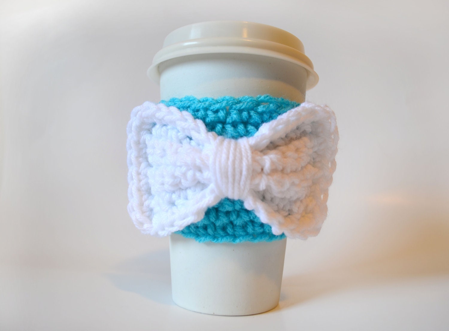 Aqua Blue and White Bow Coffee Cozy
