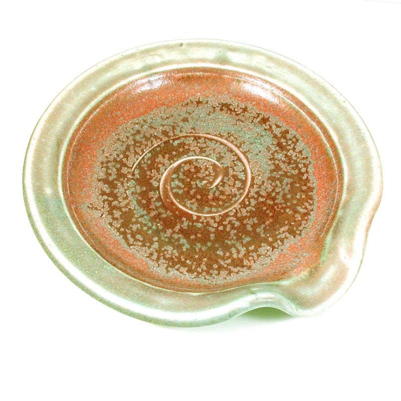 Ceramic Soap Dish Spoon Rest - Mint Green  and Dusty Rose - Retro Home Decor