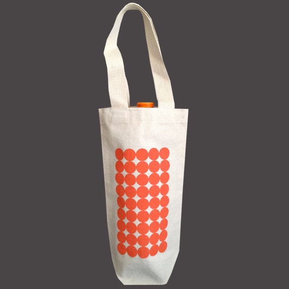SALE - Recycled Cotton Canvas Wine Bag - Orange Circles