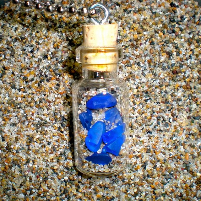 Beach Glass and Sand In A Bottle Necklace Pendant with chain