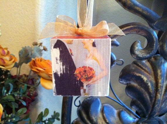 Custom Color Wedding Photo Block Ornament or Door Hanger
