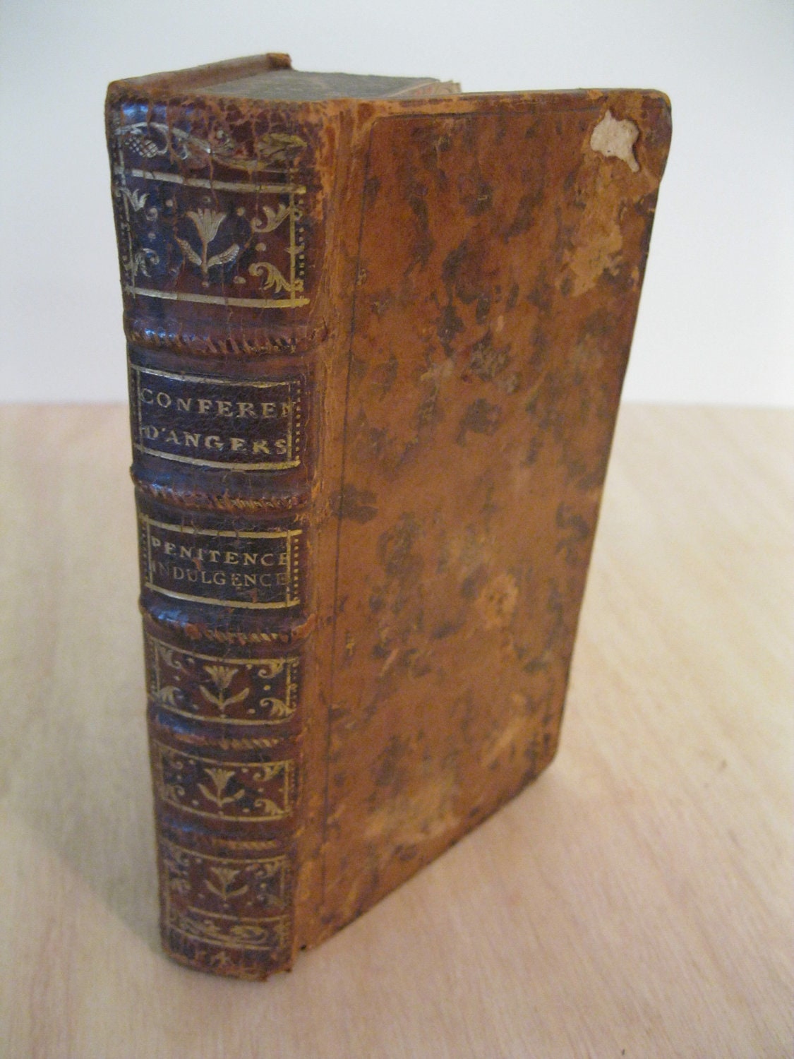 Antique Leather Religious Book - Conferences Ecclesiastiques du Diocese d Angers - 1778 - FREE SHIPPING