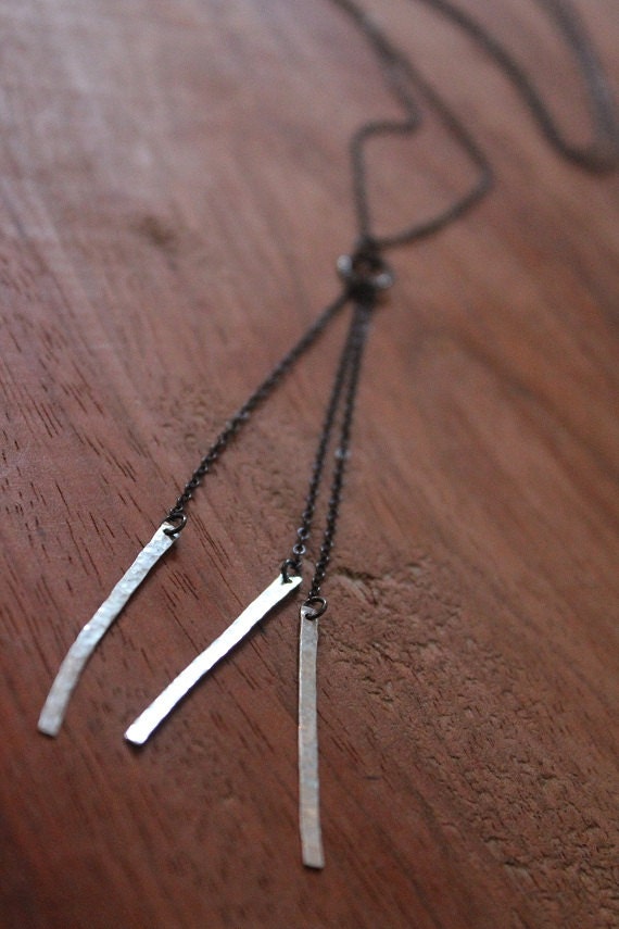 Long silver necklace, Silver tassel necklace, Long silver bar necklace, Holiday silver necklace, Long holiday necklace