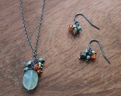 Cluster earrings, Semiprecious cluster earrings, Holiday earrings