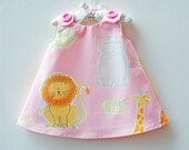 Bongo Jungle - Medium Weight Cotton - Fall Winter Aline Dress - Baby Dress - Children Autumn Clothing - Animals - Holidays Gift - 3M to 4T
