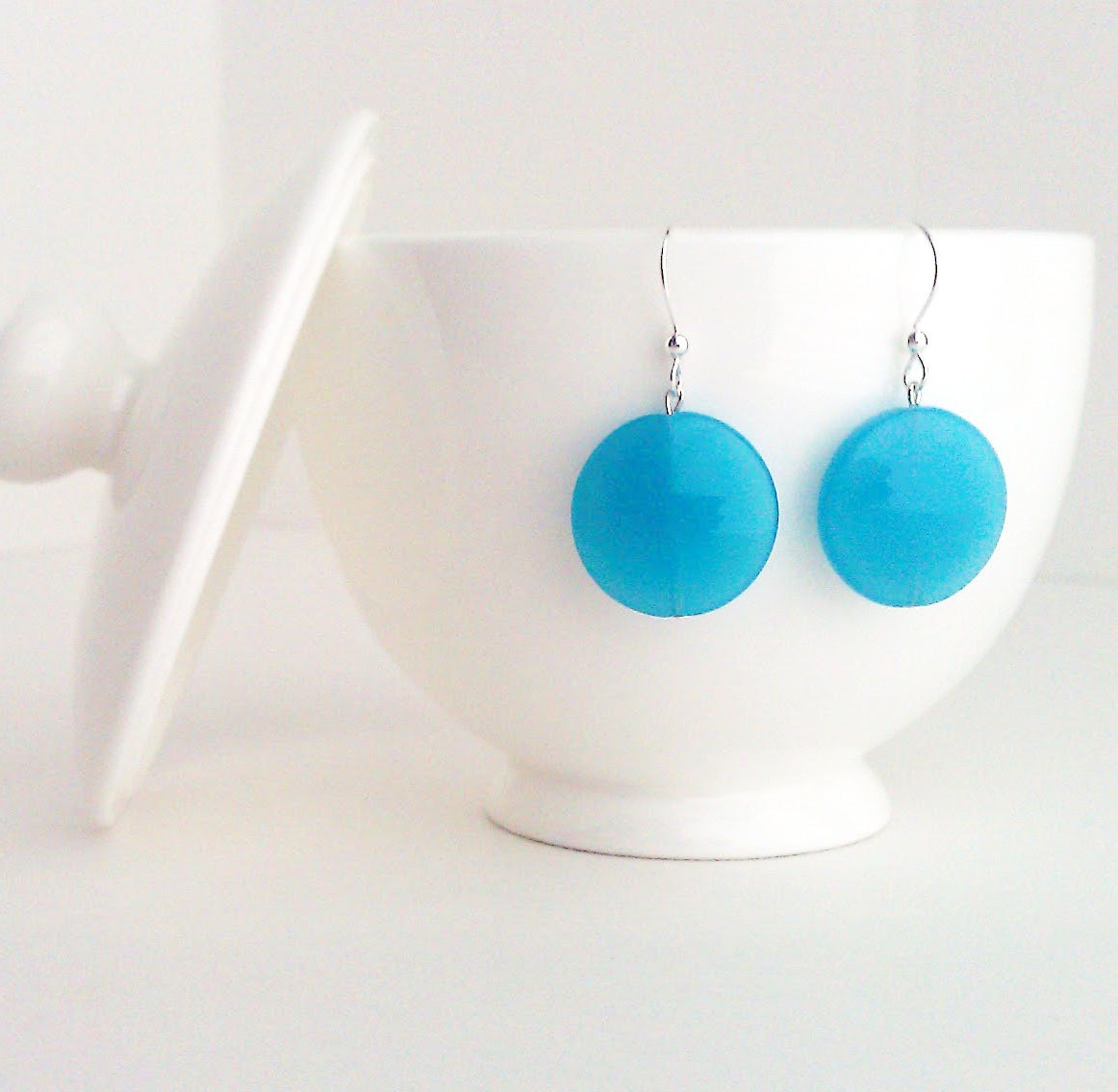 Aqua Blue Chalcedony Earrings by Kluster. Aqua Blue Wedding Earrings. Gemstones and 100% Sterling Silver.
