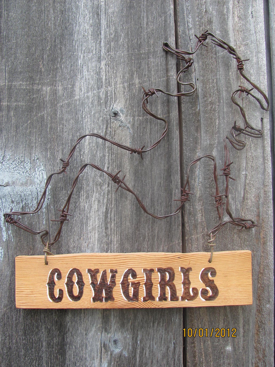 barbed wire cowgirl sign-free shipping