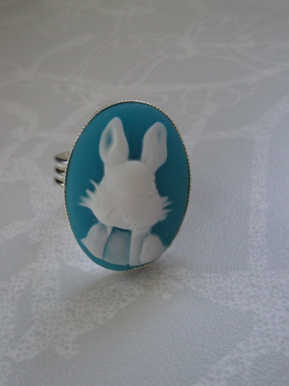 Dapper Rabbit Blue Cameo Adjustable Ring