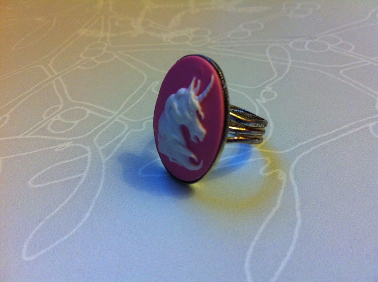 Oh Unicorn Pink and White Resin Cameo Adjustable Ring