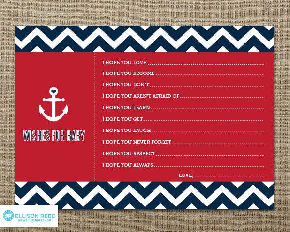 Nautical Baby Shower Wish Card - Nautical Baby Shower Printable - Chevron - Baby Shower Invitation - Baby Shower Printable - Girl - Boy
