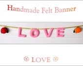 Felt LOVE WITH ROSES Sign Banner Garland Bunting Pink Red Orange  Decoration