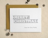 Letterpress Christmas Card Set - Personalized Vintage Style - Gold and Silver - Banner (30)
