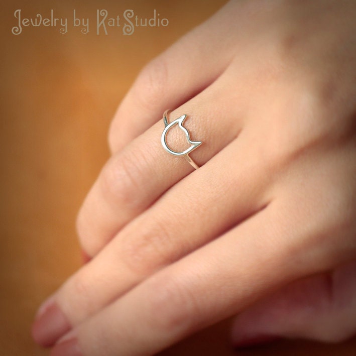 Cat Ring - handmade - Sterling Silver 925 - 16 gauge - gift packing