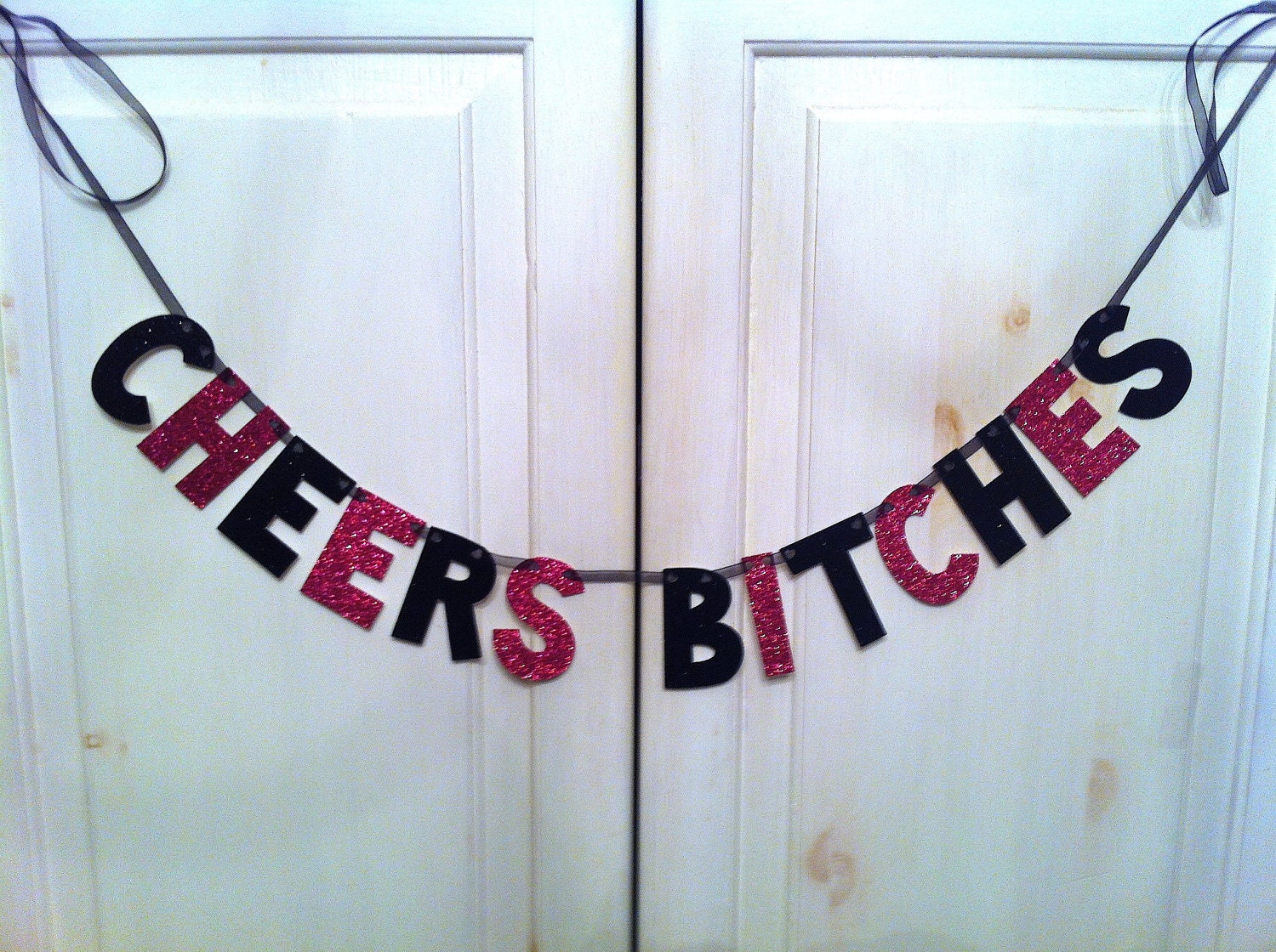 CHEERS Bitches Glitter Banner (Hot Pink & Black) / Bachelorette Party Decoration / Photo Prop