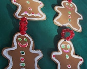 Recycled Record Gingerbread Cookie Christmas Tree Ornaments - Set of 4
