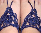 Women or Girls Navy Blue Crochet Barefoot Sandals with ankle ties