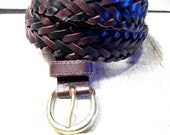 Mens Leather Belt, Vintage, Mens Belt, Black Leather Belt, Maroon, Woven, Big Mens, Retro Mad Men from All Vintage Man
