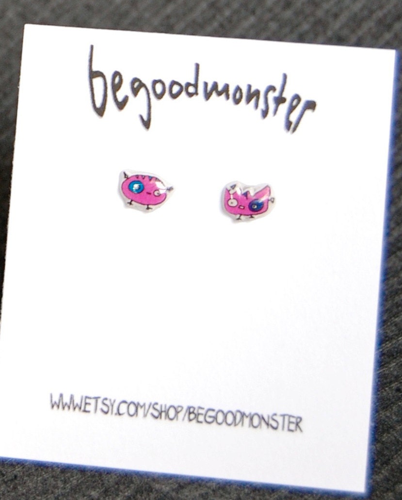 Pink Monster Earrings  - Posts -  Shrinky Dink - Shrink Plastic