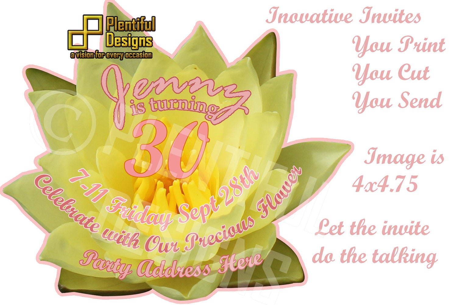 Custom Flower Organic Invitation - JPEG only, You print, You cut, You send - Available to send via email